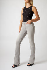 Jeans Donna Flare Fit Grigio – Denim Elasticizzato a Vita Media, Gamba Leggermente Svasata