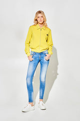 Jeans Skinny Blu a Vita Bassa con Sfumature