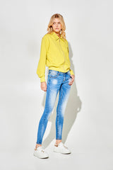 Jeans Skinny Blu a Vita Bassa con Sfumature