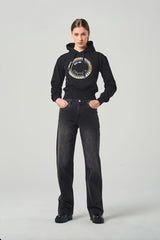 Jeans Wide Leg Nero a Vita Regolare