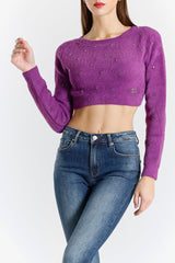 Maglia Cropped in Pelliccia con Applicazioni