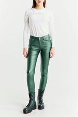 Pantalone Skinny Super Stretch a Vita Regolare in Ecopelle Effetto Lucido