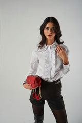 Camicia in Popeline con Rouches e Colletto Decorato