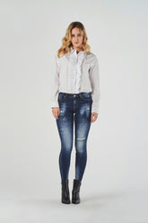 Jeans Skinny Blu a Vita Regolare con Rotture