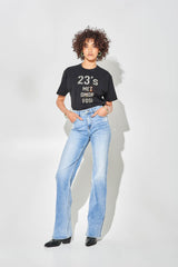Jeans a Gamba Larga Blu Chiaro a Vita Alta