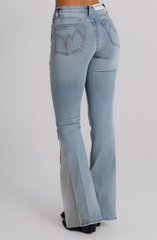 Jeans Donna Flare Fit Denim Chiaro con Inserti Luminosi – Vita Media, Gamba Svasata