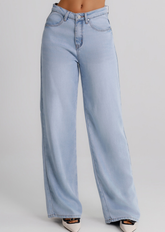 Jeans wide leg in denim chiaro