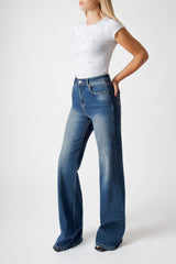 Jeans Wide Leg Blu a Vita Regolare