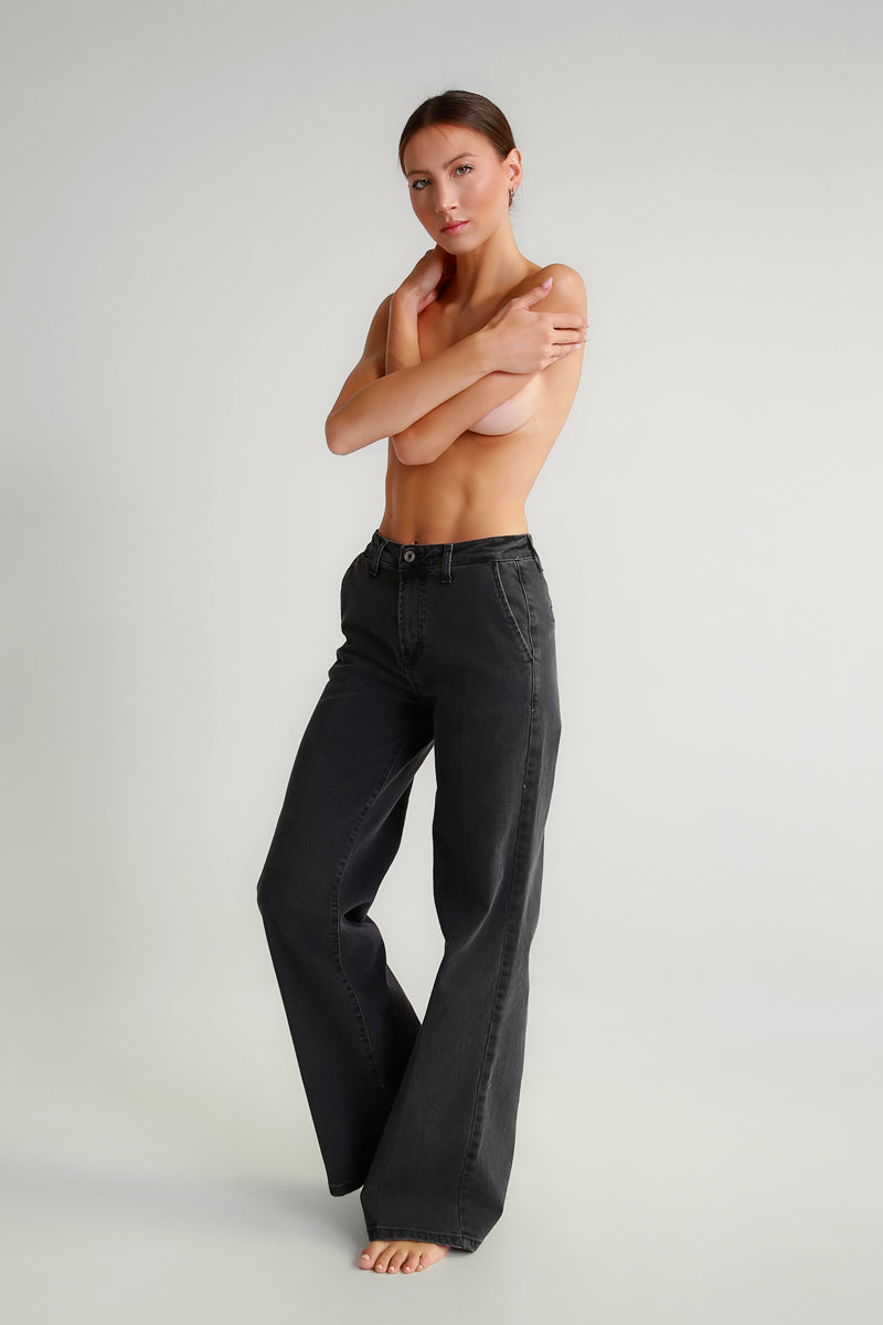 Jeans palazzo nero slavato