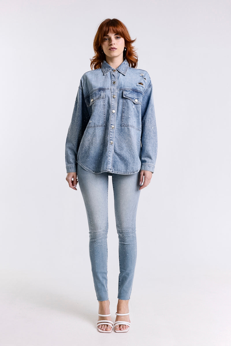 JEANS SKINNY CON BORCHIE ARGENTO