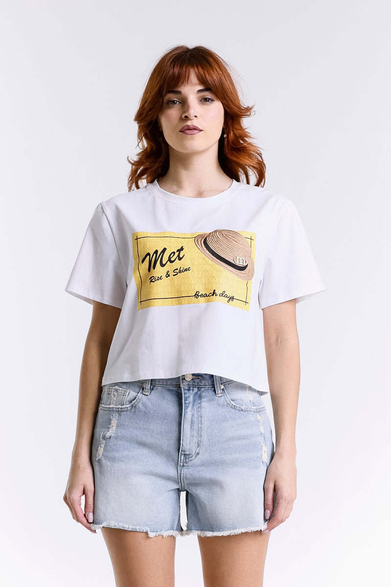 T-SHIRT CROP STAMPA GRAFICA