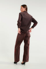Jeans Straight Fit Bordeaux con Pietre