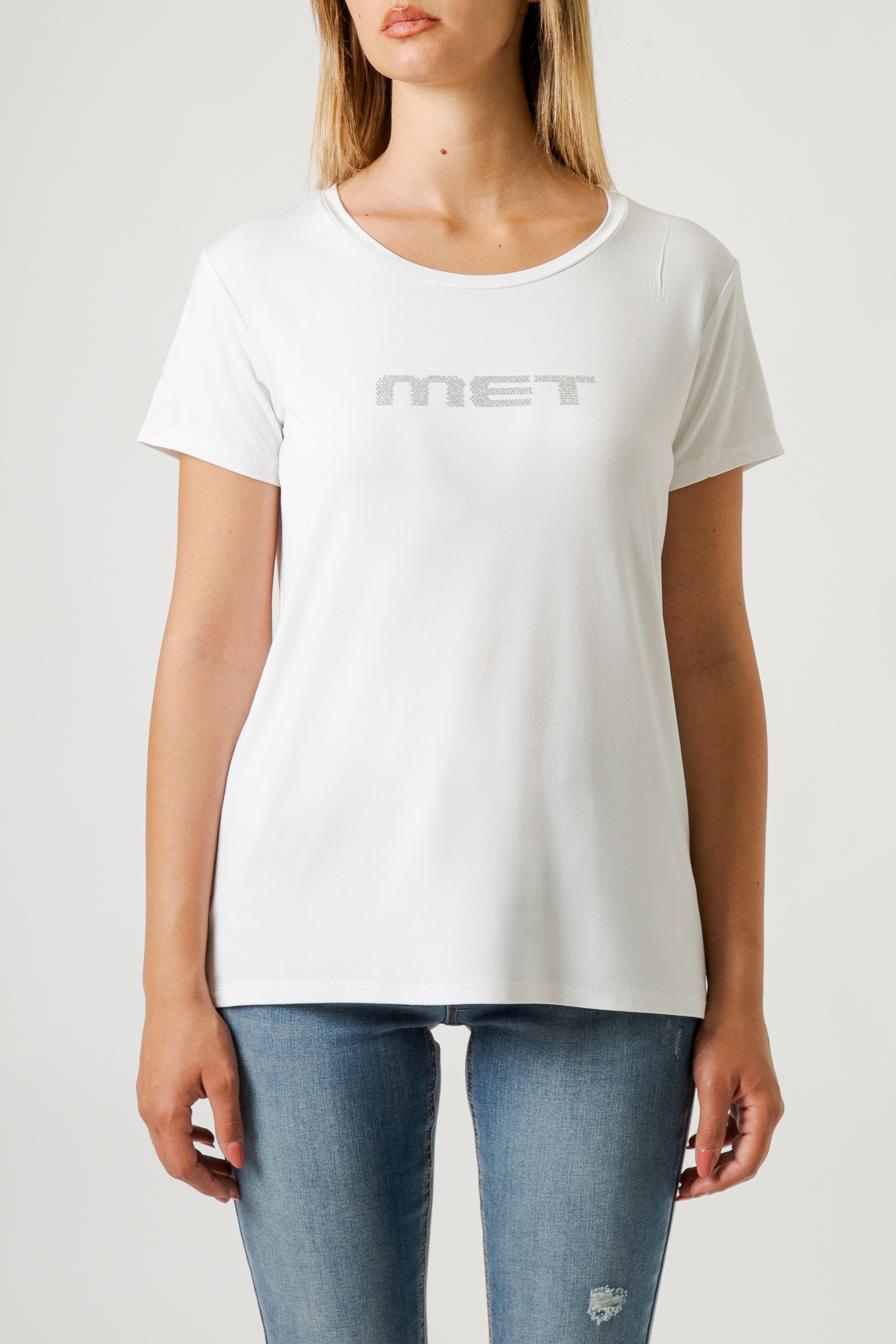 T-SHIRT GIROCOLLO LOGO STRASS
