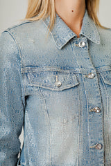 Giacca Donna Denim con Micro Strass – Fit Cropped, Effetto Luminoso Glam