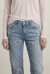 PANTALONE DENIM SKINNY CON STRASS