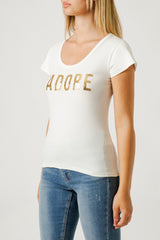 T-SHIRT SCRITTA LAMINATA