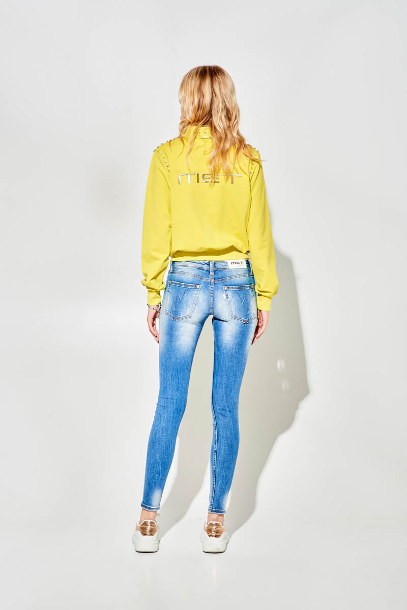 Jeans Skinny Blu a Vita Bassa con Sfumature