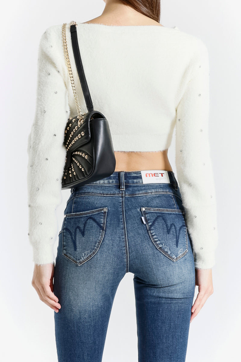 Maglia Cropped in Pelliccia con Applicazioni