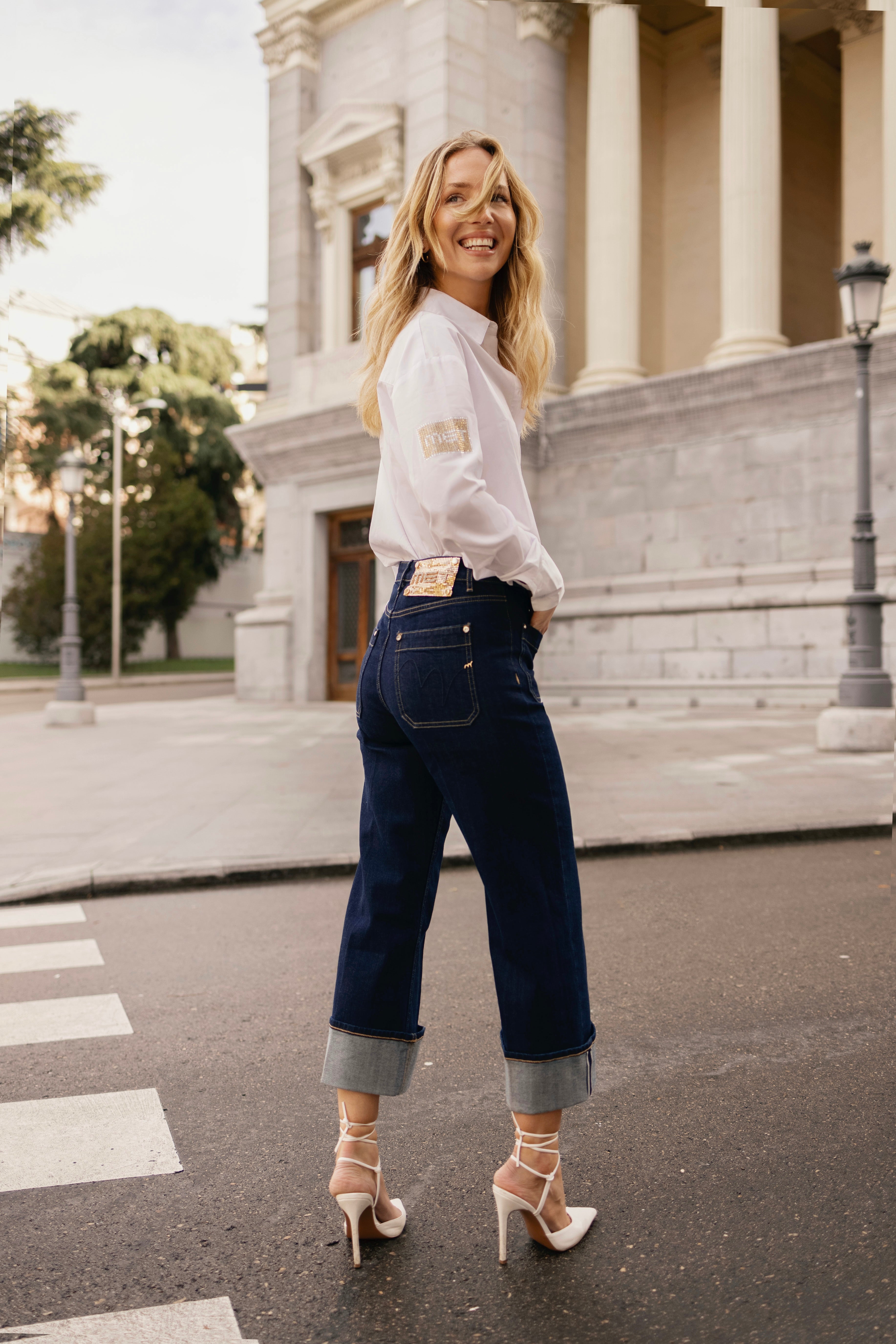 Camicia in Popeline con Strass Patch Laterale