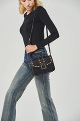 Wide Leg Jeans Blu a Vita Regolare con Effetto Consumati e Catena Decorativa