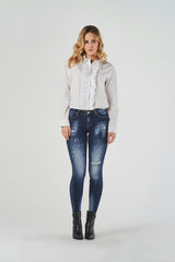 Jeans Skinny Blu a Vita Regolare con Rotture