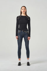 Skinny Jeans Blu a Vita Regolare con Catene Decorative