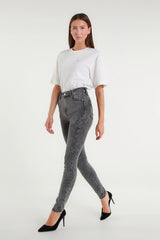 Jeans Cara Skinny Grigio a Vita Alta