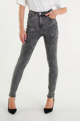 Jeans Cara Skinny Grigio a Vita Alta