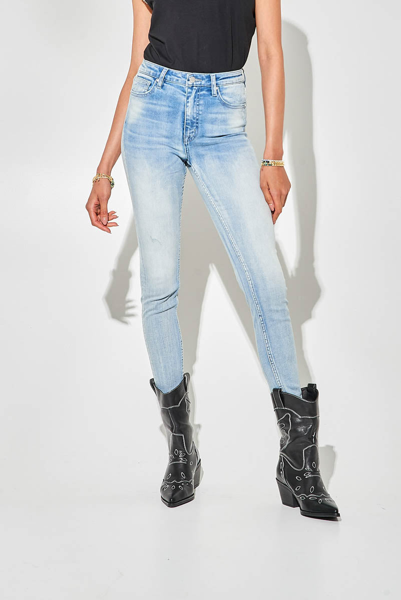 Jeans Skinny Blu a Vita Alta con Sfumature