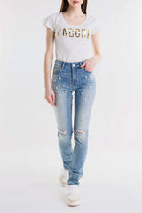 PANTALONE DENIM SKINNY CON STRASS