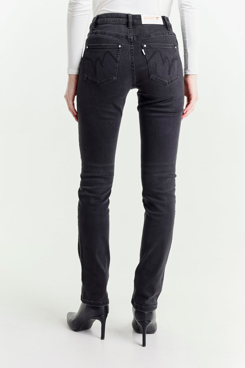 Jeans Gamba Dritta Nero Vita Regolare