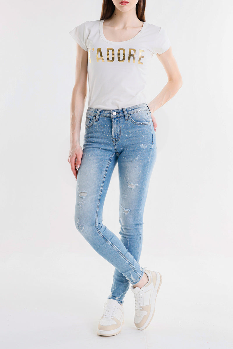 PANTALONE SUPER SKINNY CON STRASS
