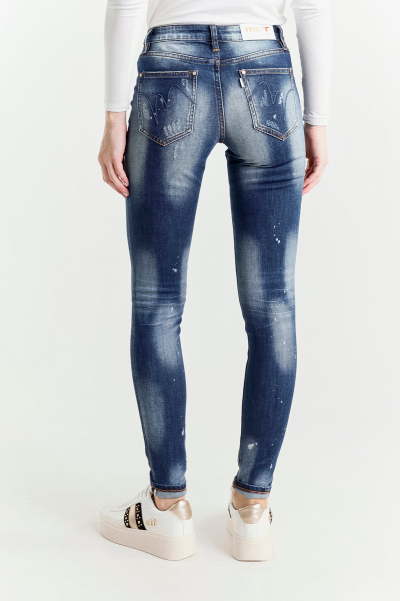 Jeans Skinny Blu a Vita Regolare con Rotture