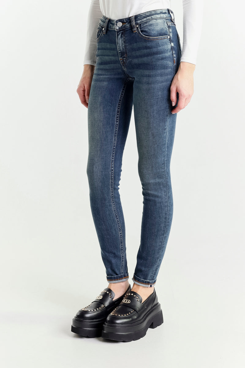 Jeans Skinny Blu Medio a Vita Regolare