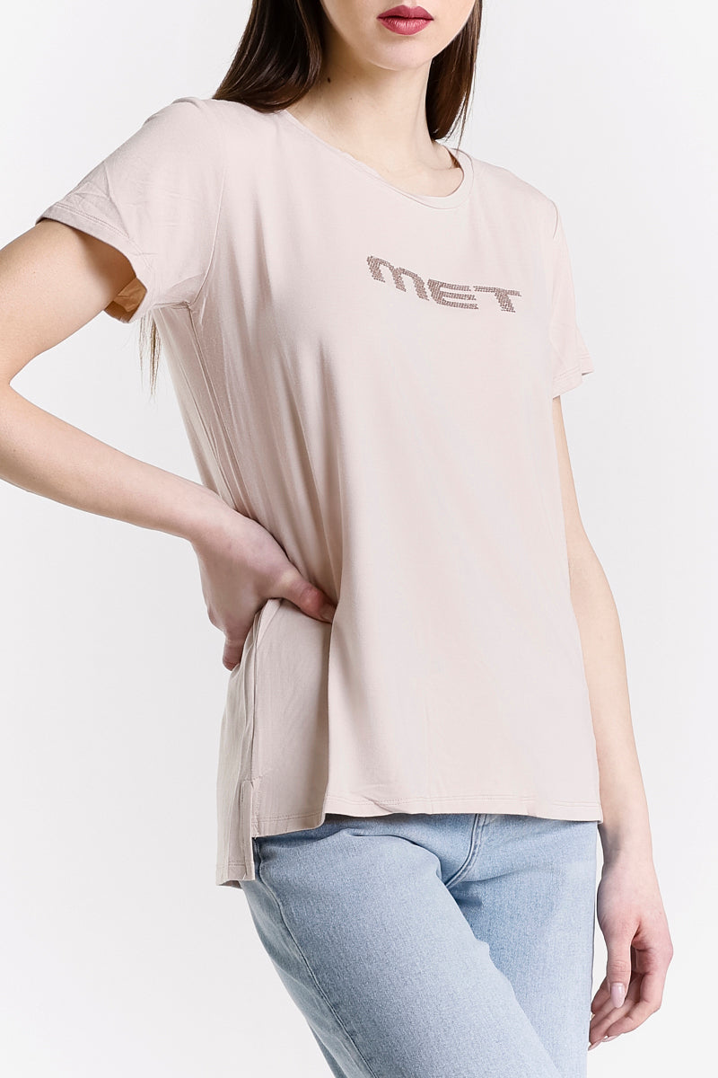 T-SHIRT GIROCOLLO LOGO STRASS