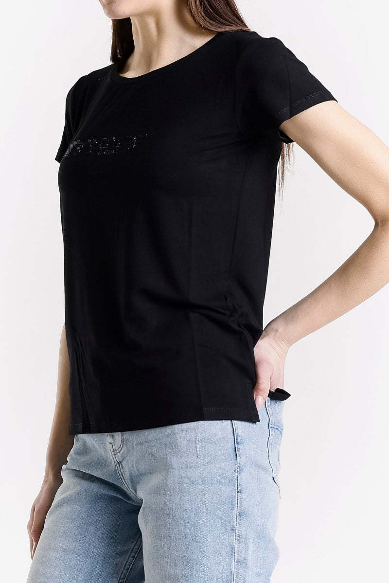 T-SHIRT GIROCOLLO LOGO STRASS