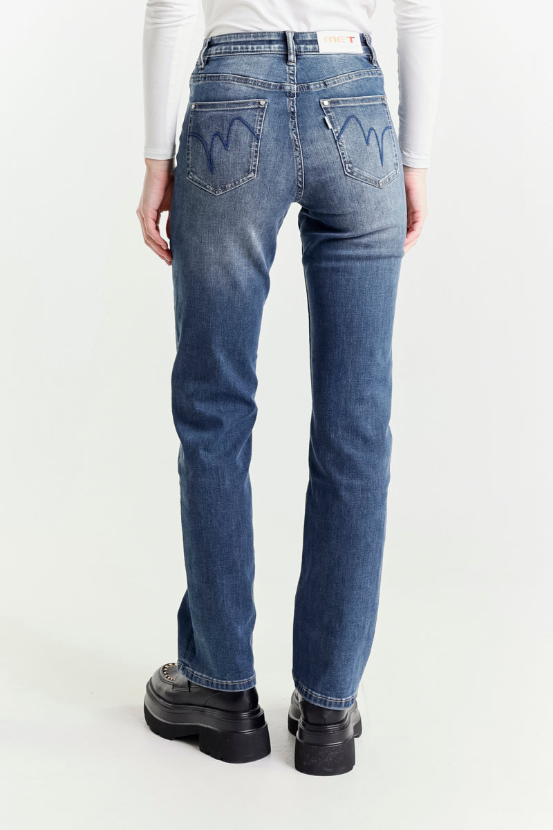 Jeans Gamba Dritta Blu Vita Alta