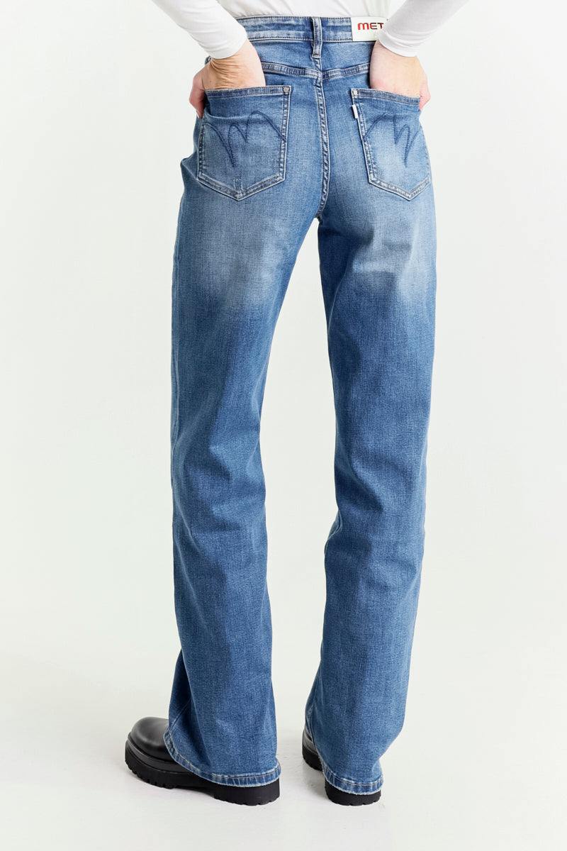 Jeans Wide Leg Blu a Vita Regolare