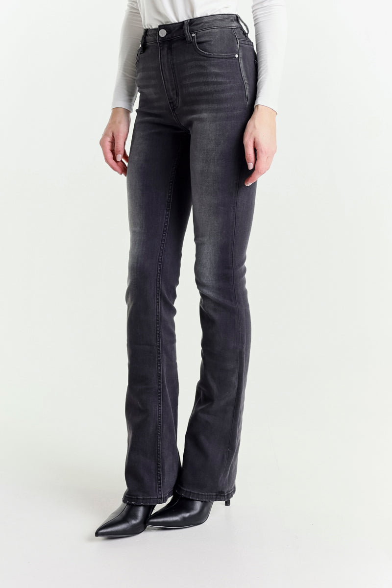 Jeans a Zampa Nero Vita Regolare