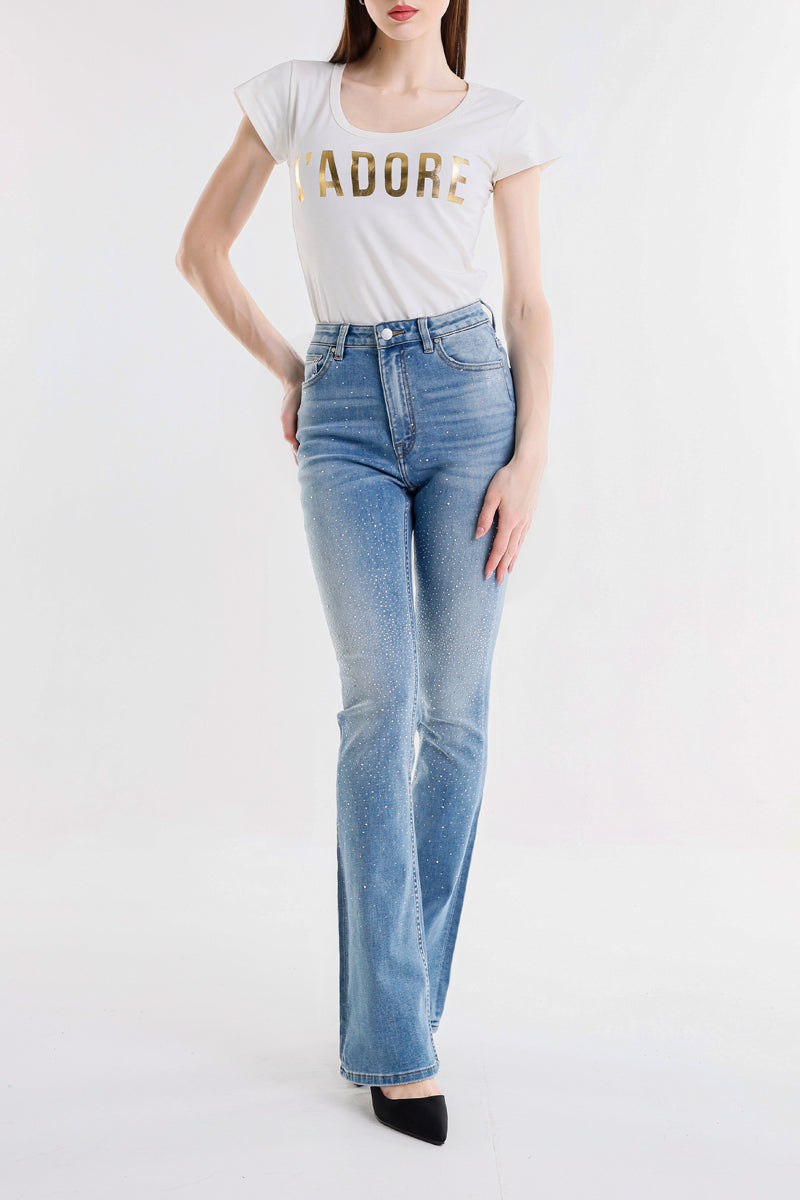 PANTALONE DENIM DRITTO CON STRASS