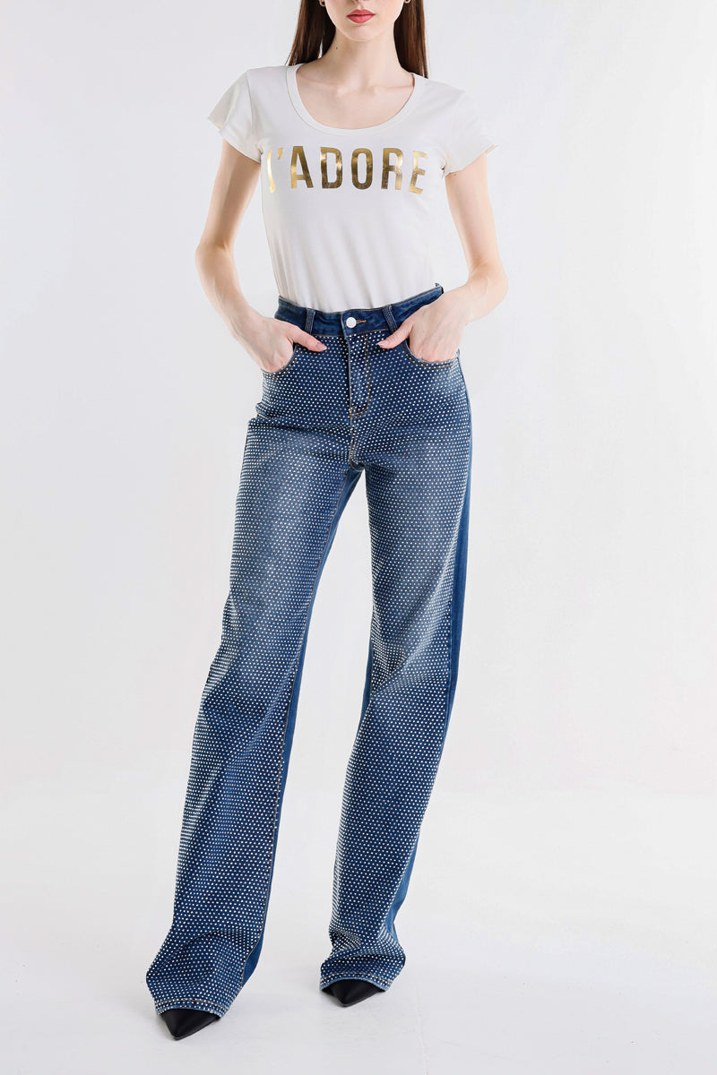 PANTALONE VIVI WIDE LEG CON STRASS