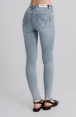 Jeans Donna Skinny Fit Denim Chiaro con Micro Strass – Vita Media, Effetto Second Skin