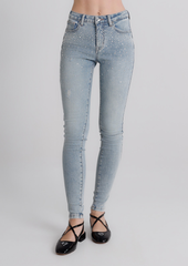 Jeans Donna Skinny Fit Denim Chiaro con Micro Strass – Vita Media, Effetto Second Skin