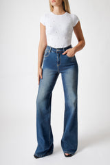 Jeans Wide Leg Blu a Vita Regolare