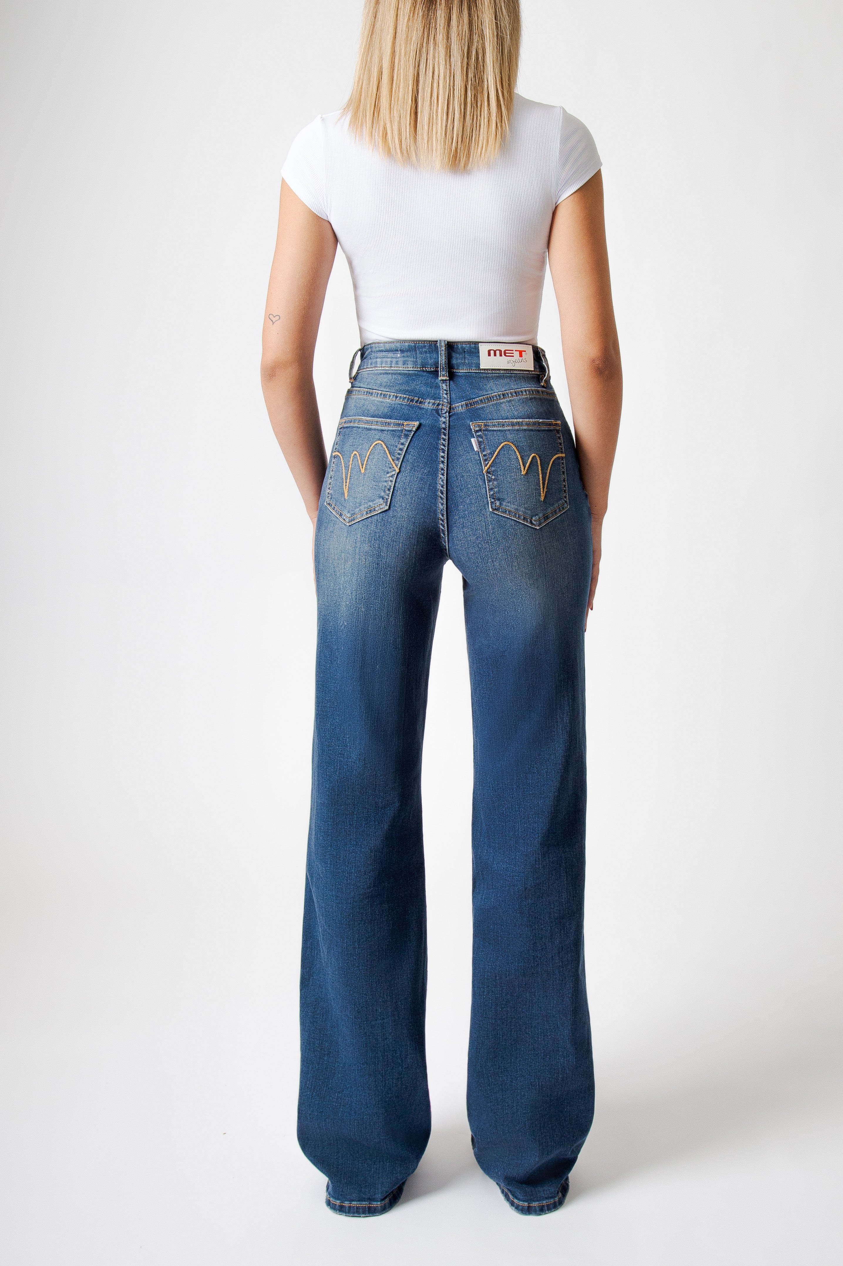 Jeans Wide Leg Blu a Vita Regolare